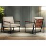 Poltrona Roma Linho Bege com Rattan e Base em Metal Preto - 2