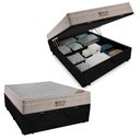 Ver imagem 1 de Cama Baú Casal Suede + Colchão Casal Ortobom Airtech Molas SpringPocket (65x138x188) Preto