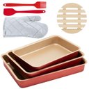 Ver imagem 1 de Jogo de Assadeira Alta 03 Peças Antiaderentes + Luva Térmica + Pincel + Espátula + Descanso de Panel