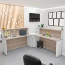 Ver imagem 2 de Balcão Atendimento de Canto em L Recepção/consultório 1400x600 Netmobil - Dubai/branco