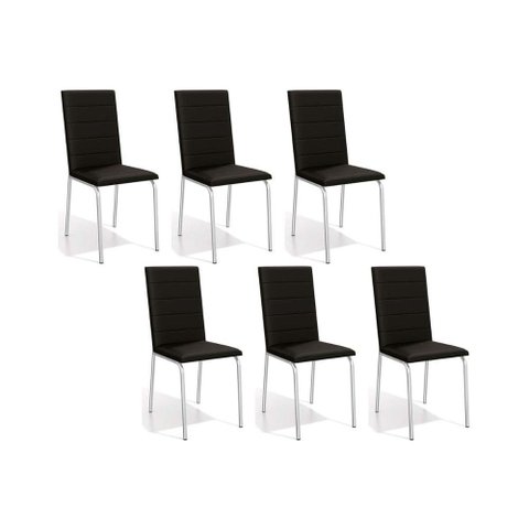 Cadeira Sala de Jantar Amsterdã C091 Kit 6 Un Cromada - Assento Preto 110 - Kappesberg