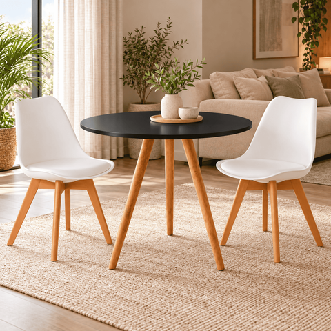 Conjunto Mesa de Jantar Redonda Preta 80cm com 2 Cadeiras Saarinen Leda Almofadadas para Sala de Jan