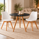 Ver imagem 1 de Conjunto Mesa de Jantar Redonda Preta 80cm com 2 Cadeiras Saarinen Leda Almofadadas para Sala de Jan