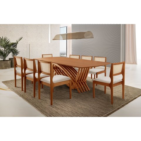 Conjunto Sala de Jantar Mesa 220cm Madeira Maciça Zurick 8 Cadeiras Bari