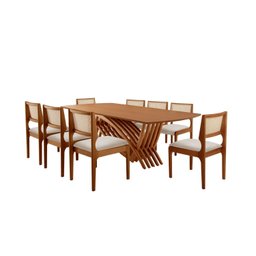 Conjunto Sala de Jantar Mesa 220cm Madeira Maciça Zurick 8 Cadeiras Bari - 2