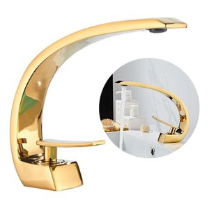 Torneira Banheiro Cascata Misturador Monocomando Aço Inox 304 Dourada Luxo - Brinovar