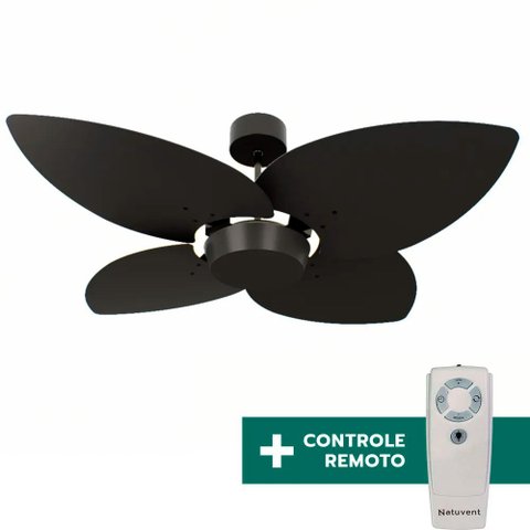 Ventilador de Teto Com Controle Remoto Natuvent Dahlia No Light 4 Pás Madeira Preto 220v