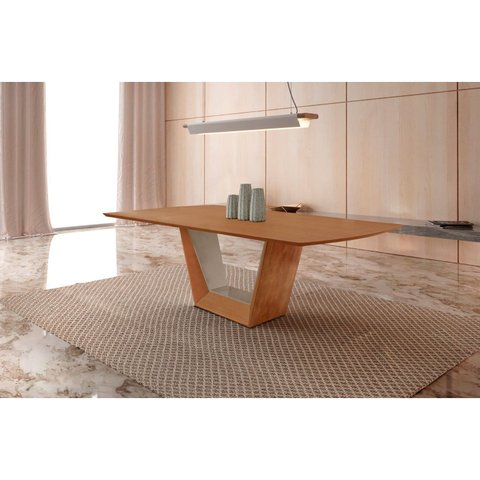 Mesa para Sala de Jantar Cristal 220cm Madeira Maciça Marrom/Cinamomo Imbuia/Laq. Champanhe