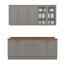 Ver imagem 1 de Cozinha Completa Americana 9 Portas 3 Gavetas com Vidro 100% Mdf Cinza - Henn