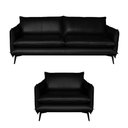 Ver imagem 4 de Conjunto Poltrona e Sofá Decorativo Sala de Estar América 3 Lugares 220cm Couro Preto - Mozzelar