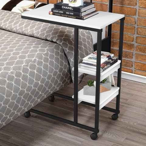 Mesa de Apoio para Cama Alila Preto Branco Industrial