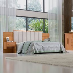Cabeceira Casal 140cm Ripada 100% Mdf Estofada Isis com 02 Mesas de Cabeceira Espresso Móveis - 1