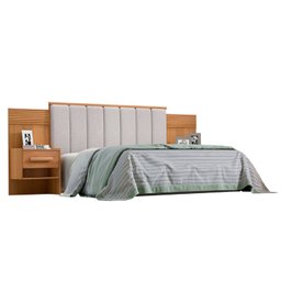 Cabeceira Casal 140cm Ripada 100% Mdf Estofada Isis com 02 Mesas de Cabeceira Espresso Móveis - 3