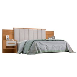 Cabeceira Casal 140cm Ripada 100% Mdf Estofada Isis com 02 Mesas de Cabeceira Espresso Móveis - 3
