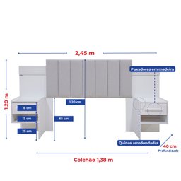 Cabeceira Casal 140cm Ripada 100% Mdf Estofada Isis com 02 Mesas de Cabeceira Espresso Móveis - 5