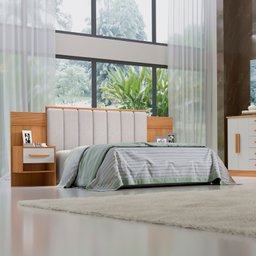 Cabeceira Casal 140cm Ripada 100% Mdf Estofada Isis com 02 Mesas de Cabeceira Espresso Móveis - 1