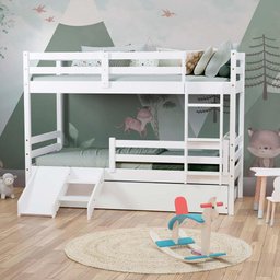 Treliche Solteiro Infantil Eco e Mini Escada/Escorregador Madeira Maciça Branco Mobilistore - 1
