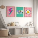 Ver imagem 2 de Kit 3 Quadros Decorativos Infantil - Girl Power NO2 - 30x40 - Moldura Madeira