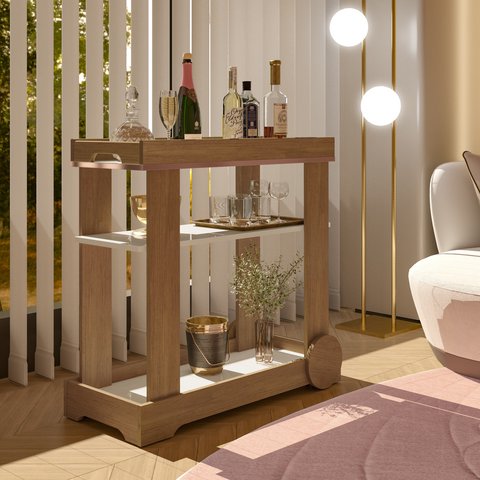 Carrinho Bar com Rodizios com Fita Metalizada Rose 