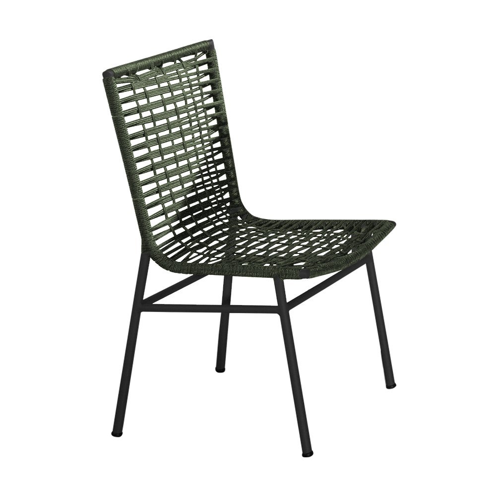 Cadeira em Corda Náutica Verde e Alumínio Preto Veneza para Área Externa - 1