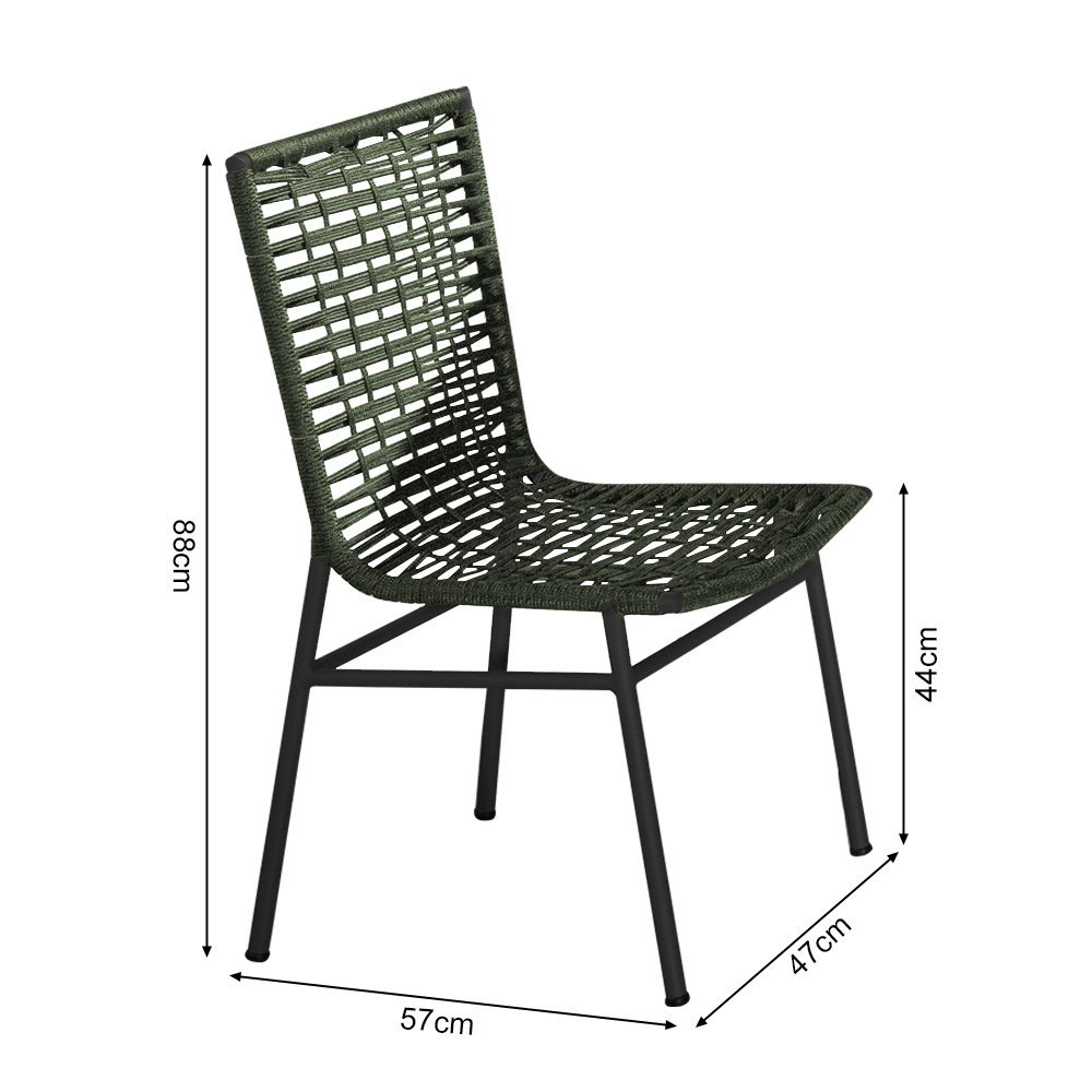 Cadeira em Corda Náutica Verde e Alumínio Preto Veneza para Área Externa - 3