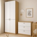 Ver imagem 1 de Quarto Infantil com 2 Guarda-Roupa e 1 Cômoda 3 Gavetas Modelo Americano 100% MDF Infinity Branco/Savana