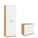 Ver imagem 2 de Quarto Infantil com 2 Guarda-Roupa e 1 Cômoda 3 Gavetas Modelo Americano 100% MDF Infinity Branco/Savana