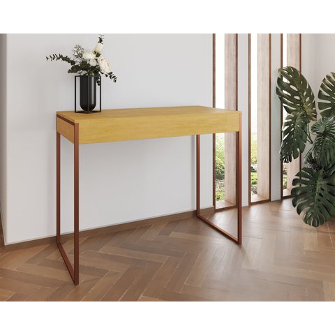 Aparador Industrial Califórnia 137x40 Ferro Cobre Tampo Canela