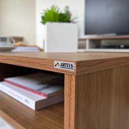 Mesa de Centro 2 Gavetas e Detalhe em Impressão Palha Trama - 15