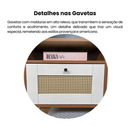 Mesa de Centro 2 Gavetas e Detalhe em Impressão Palha Trama - 10