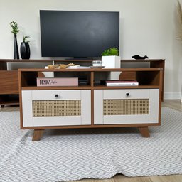 Mesa de Centro 2 Gavetas e Detalhe em Impressão Palha Trama - 16
