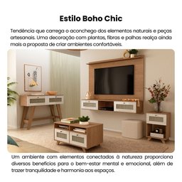 Mesa de Centro 2 Gavetas e Detalhe em Impressão Palha Trama - 11