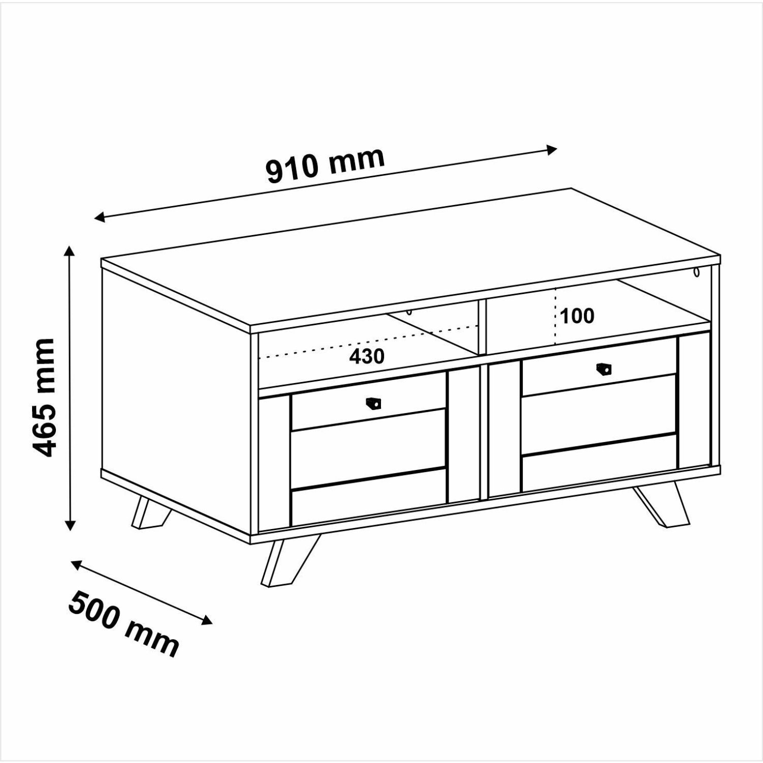 Mesa de Centro 2 Gavetas e Detalhe em Impressão Palha em MDF Marrom