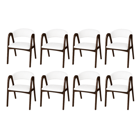 Kit 8 Cadeiras de Jantar Valentina Madeira Maciça Estofada:Branco Facto/Castanho