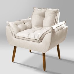 Poltrona Aconchegante Suede Bege Pés Palitos - Belliv Decor - 1