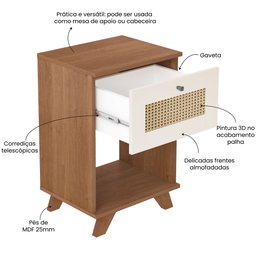 Mesa Lateral de Apoio 1 Gaveta em Palha Trama - 13