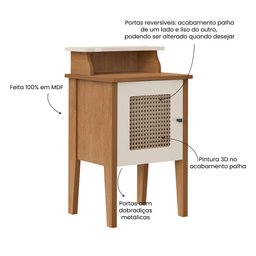 Mesa Lateral de Apoio 100% MDF com Porta em Palinha Charlotte - 6