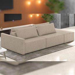 Sofá Ilha Modular para Sala 232cm com Puff Dublin K01 Linho Bege - Lyam Decor - 2