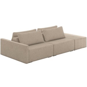 Sofá Ilha Modular para Sala 232cm com Puff Dublin K01 Linho Bege - Lyam Decor