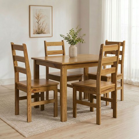 Conjunto com Mesa de Jantar 100cm Retangular e 4 Cadeiras 100% Madeira Maciça Serena Espresso Móveis Nogueira
