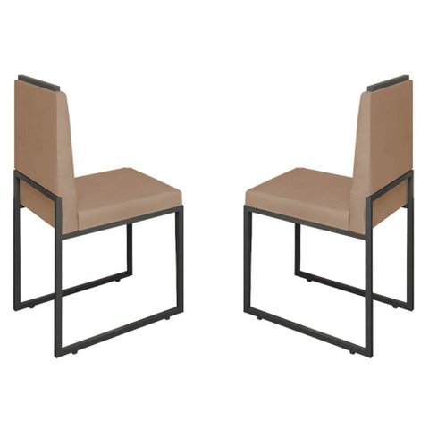 Conjunto Duas Cadeiras Sala Jantar Barcelona Base Preta:capuccino