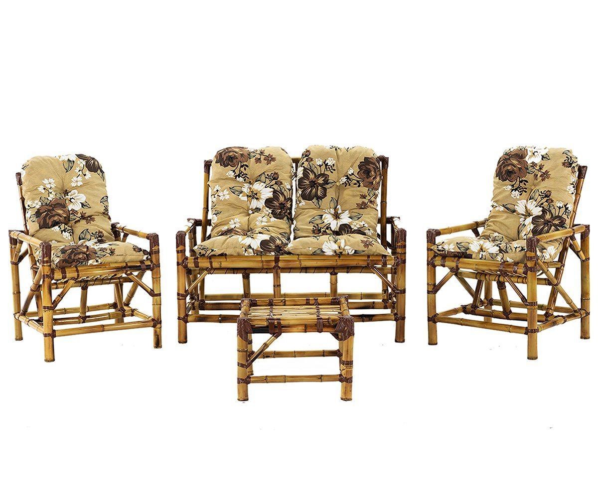 Conjunto Bambu 1 Namoradeira, 2 Cadeiras Individuais + Mesa de Centro com Almofadas para Aréa G4 - 1