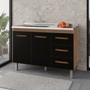 Ver imagem 1 de Balcão Gabinete para Pia Bia 118cm 02 Portas 03 Gavetas sem Tampo Savana Preto - Desk Design