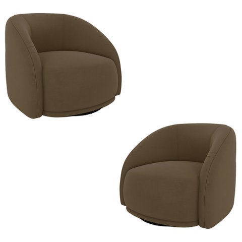 Kit 2 Poltronas Decorativas Jenny Base Giratória em Metal Preto Veludo Marrom G45 - Gran Belo