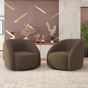 Ver imagem 2 de Kit 2 Poltronas Decorativas Jenny Base Giratória em Metal Preto Veludo Marrom G45 - Gran Belo