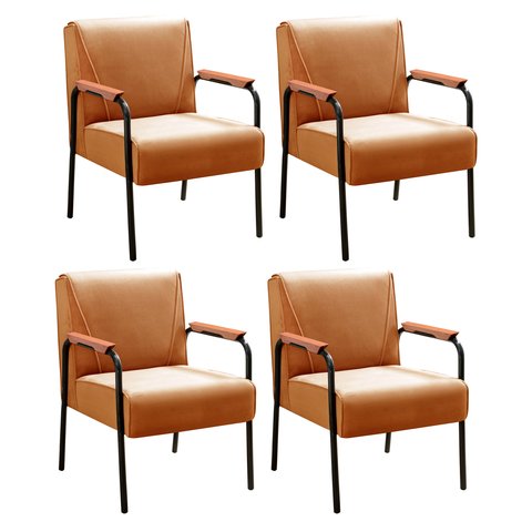 Kit 04 Poltronas Decorativas Jade para Sala de Estar, Recepção - Veludo Terracota