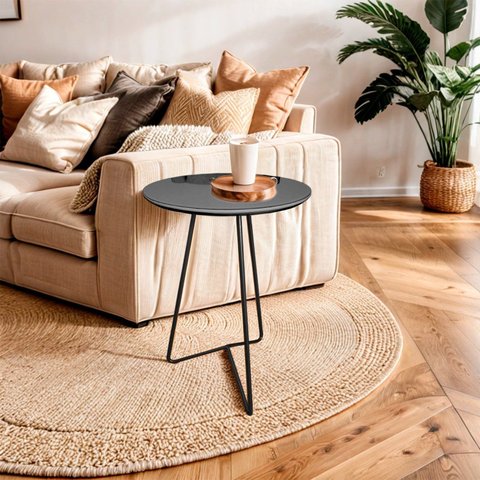 Mesa Lateral de Canto Paris Metal com Vidro 50x40 cm Preto