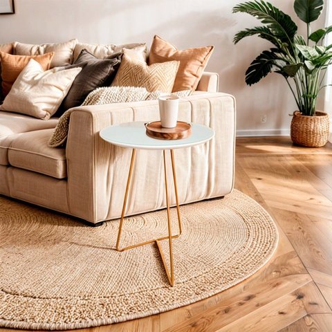 Mesa Lateral de Canto Paris Metal com Vidro 50x40 cm Bege