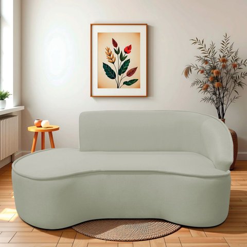 Divã Recamier Curvo Sala de Estar Recepção Marrocos 180cm Lado Esquerdo Bouclé