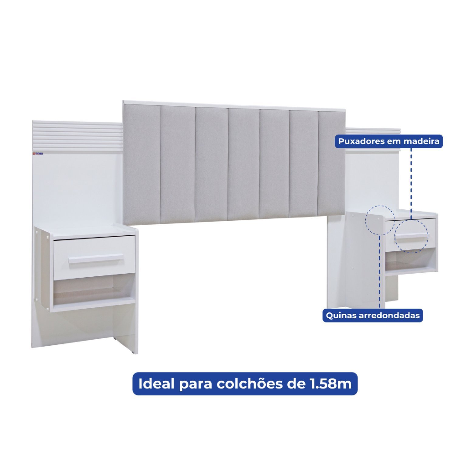 Cabeceira Casal Queen 160 Cm Ripada 100% Mdf Estofada Isis com 02 Mesas de Cabeceira Espresso Móveis - 7